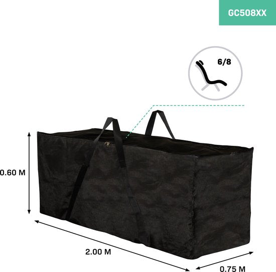 VONROC Premium opbergtas voor tuinstoel/tuinset kussens XL – 200x75x60cm – Voor 6 tot 8 kussens