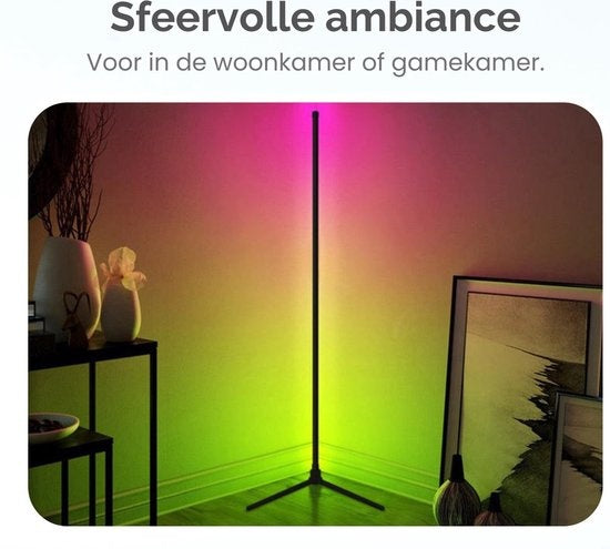 Gologi Slimme Vloerlamp LED - Hoeklamp - Industrieel - Staand - Woonkamer - Dimbaar - RGBW - Met App - Zwart