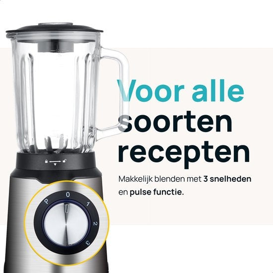 MOA - Krachtige blender - Met glazen kan - 1,5 liter - 1000 watt - TB61 - Roestvrij staal