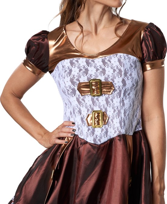Dressforfun Steampunk lady S - verkleedkleding kostuum halloween verkleden feestkleding carnavalskleding carnaval feestkledij partykleding - 302300