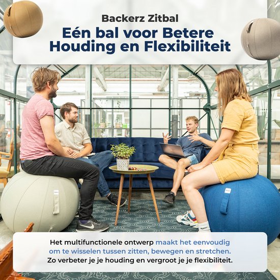Backerz Zitbal 55 CM - Zitballen met Hoes Linnen - Ergonomische Bureaustoel Kantoor en Thuis - Luxe Yoga Bal - Olijf Groen