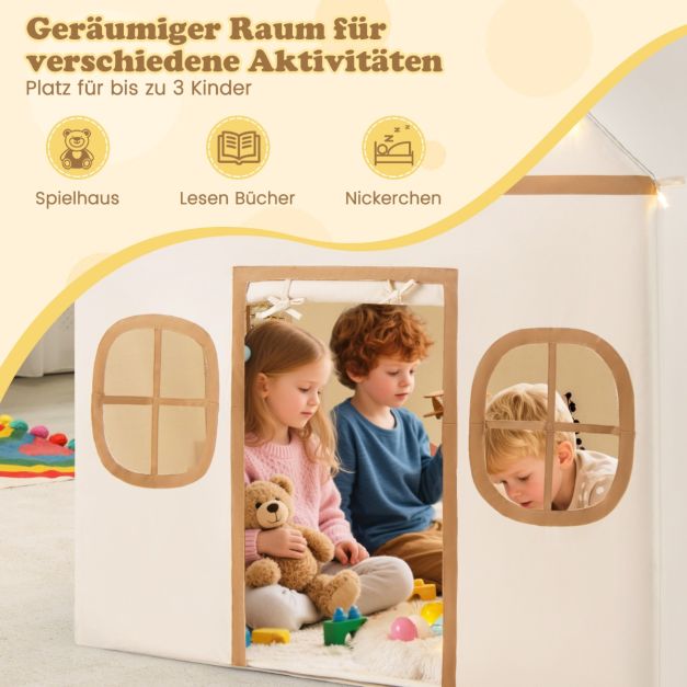 Coast Speeltent voor Kinderen – Indoor Speelhuis met Sterrenlampjes en Speelmat 120 x 101 x 143 cm – Beige/Bruin