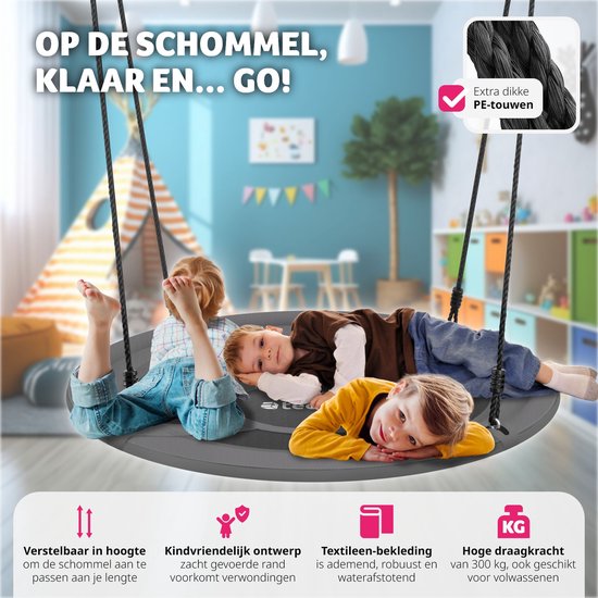 tectake® - Nestschommel - Mandschommel draagvermogen van max. 300 kg - Schommel voor kinderen en volwassenen - Tuinschommel voor buiten of hangstoel voor binnen - Speelgoed voor in de tuin of kinderkamer - Ø 100 cm