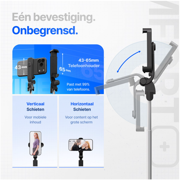 Studio ME Bluetooth Tripod Selfiestick – Afstandsbediening, Telefoonhouder En Kantelhoek – Voor Smartphone Foto En Video – Zwart Kunststof – 18 tot 66 cm