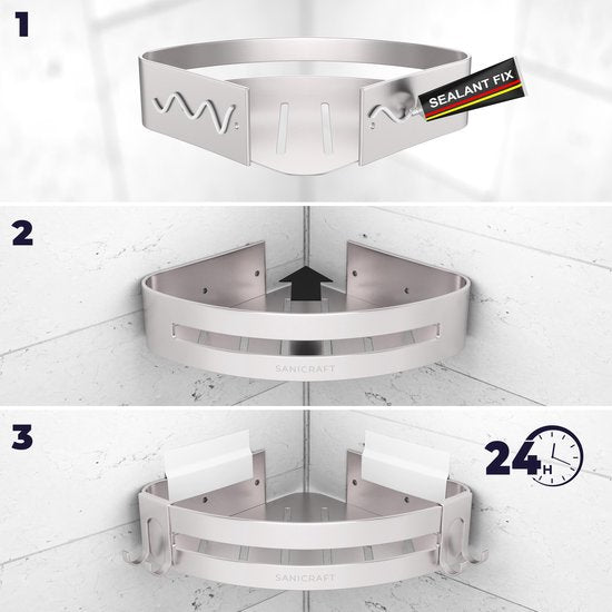 Sanicraft® - Doucherek - Doucherek zonder Boren - Geschikt voor elk type Muur - Doucherek Hangend - Doucherekje Hoek - Doucherekje - Doucheplank - Roestvrij - 2 Stuks