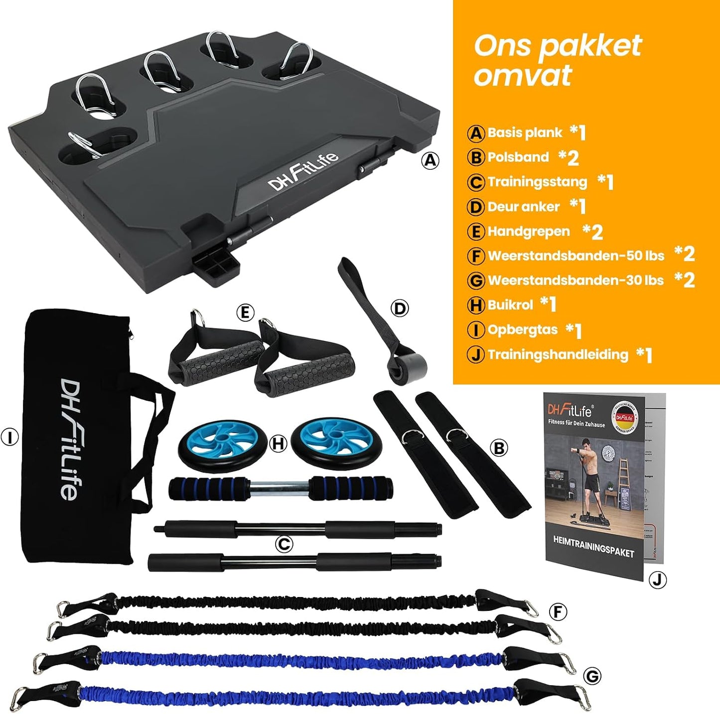 DH FitLife Compleet Thuistrainingsset Weerstandsbanden - 86 x 50 x 2,5 cm - Zwart
