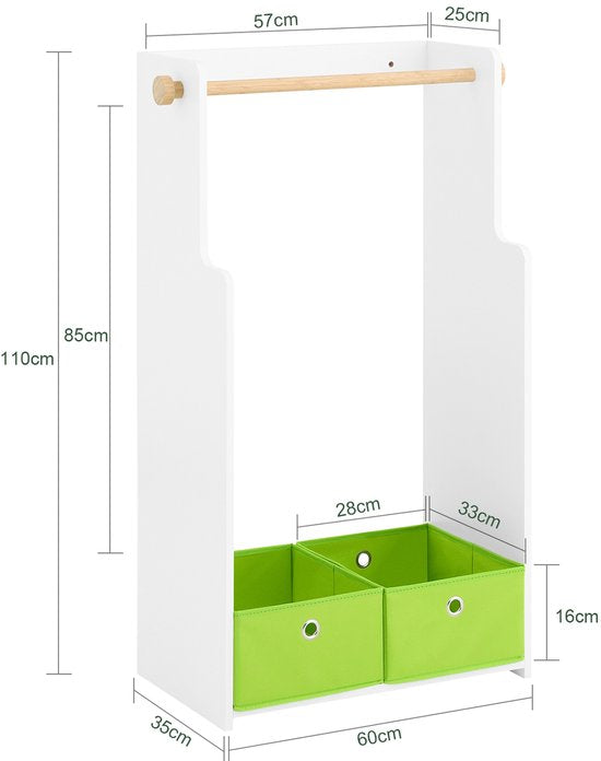 SoBuy KMB109-W Kinderkledingrek - Wit Houtcomposiet met Opbergruimte
