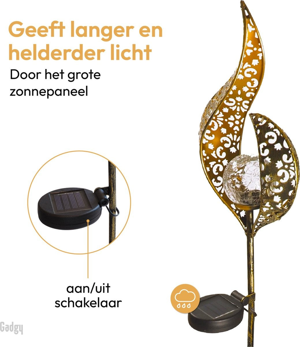 Gadgy Solar Flame Lamp met Grondspies – Solar Tuinverlichting set 2 st. - Tuinverlichting op Zonneenergie Buiten – Led Buitenverlichting met Sensor - Tuinlantaarn - Tuinfakkel - Tuinsteker - Brons kleurig Metaal