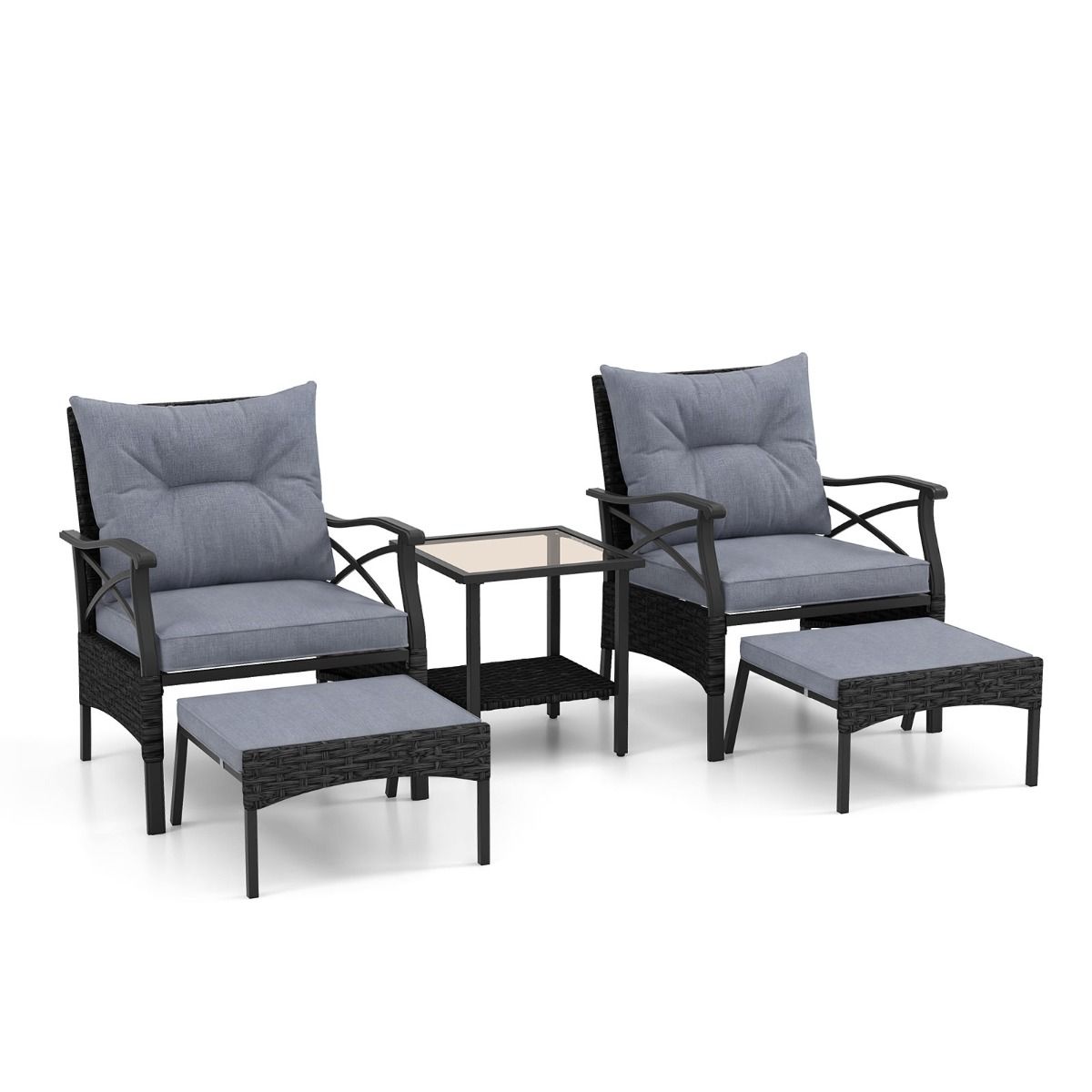 Coast 5-delige tuinmeubelset - rotan stoelen met voetenbankjes - kussens en salontafel - gemengd bruin