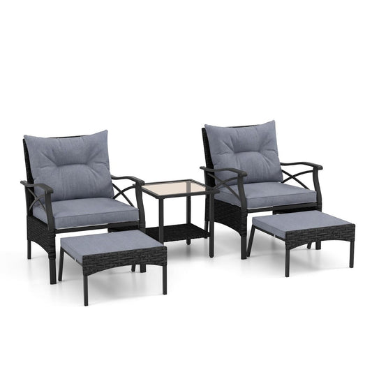 Coast 5-delige tuinmeubelset - rotan stoelen met voetenbankjes - kussens en salontafel - gemengd bruin