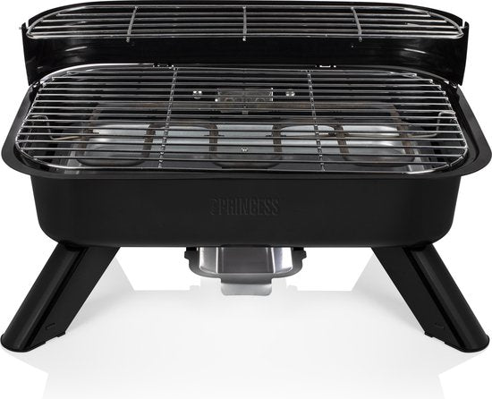 Princess 112252 Hybride Barbecue – 2000W – Elektrisch of Houtskool BBQ – Compact Tafelmodel – Ideaal voor Balkon & Camping – 44x29 cm