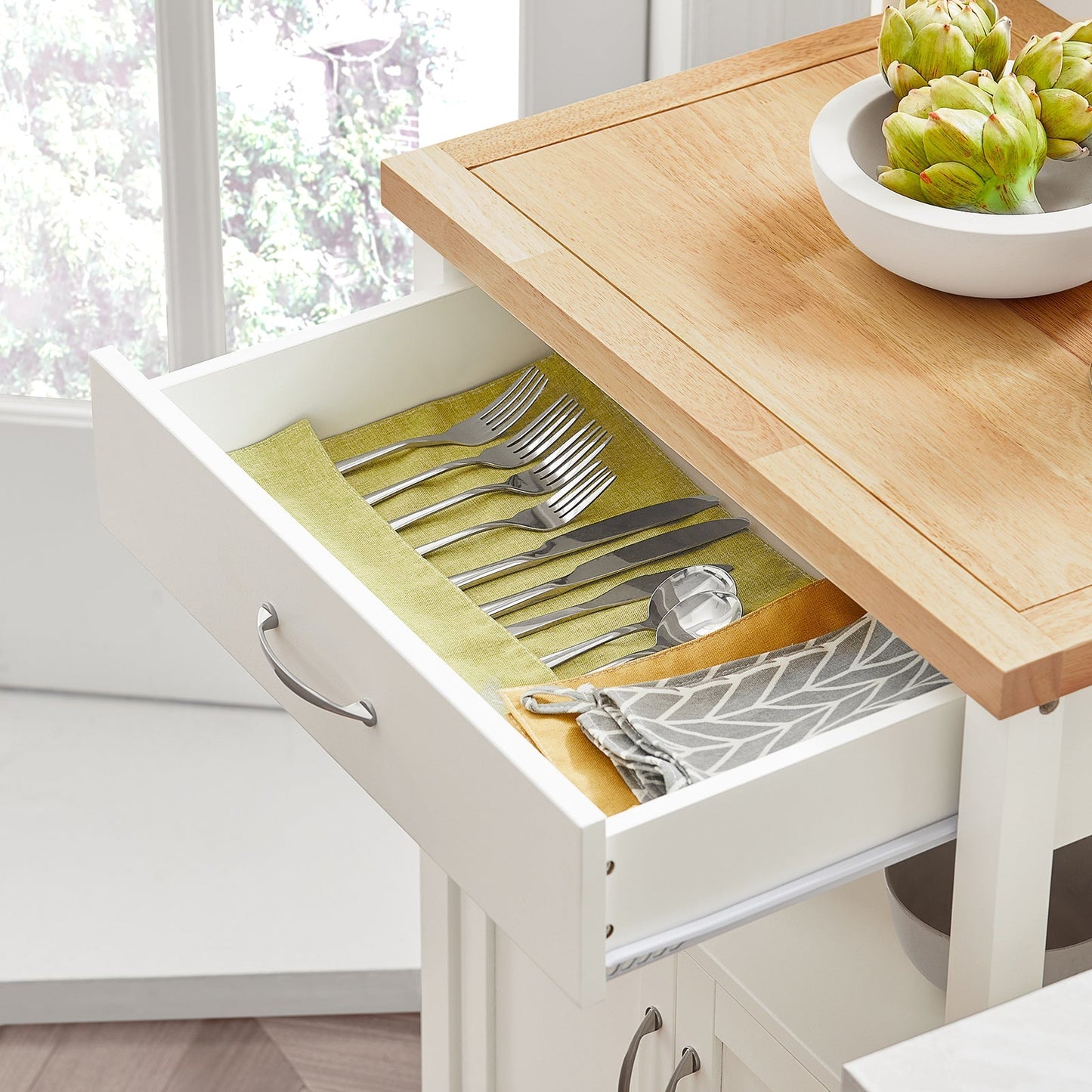 SoBuy Keukenwagen met 1 lade en 2 deuren - Max. 30KG - 44,5 x 60 x 90 cm - Wit