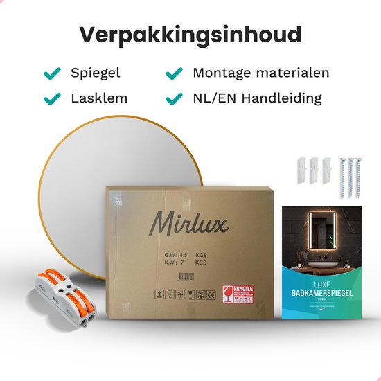 Mirlux Badkamerspiegel met LED Verlichting & Verwarming – Rond – Anti Condens Douchespiegel - Goud Frame - 80CM