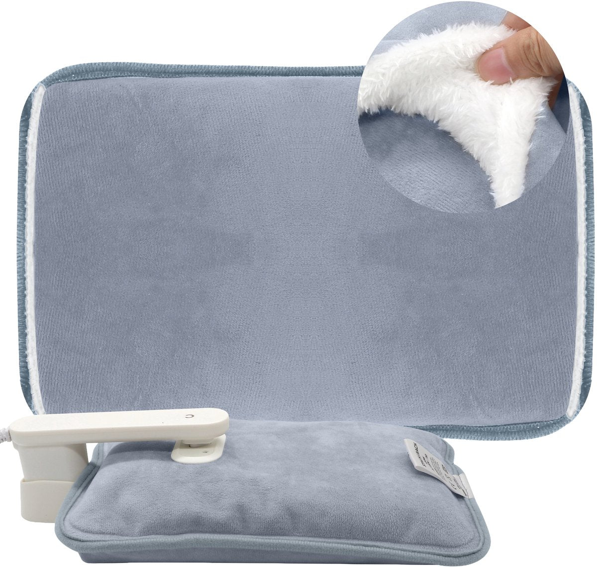 STAUS&BACH Aura Elektrische Kruik met Fleece Hoes – 27x18 cm – Grijs – Warmtekruik voor Handen, Buik en Baby
