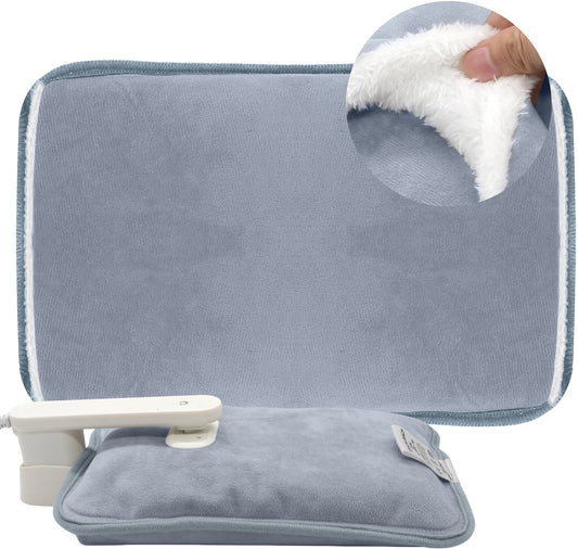 STAUS&BACH Aura Elektrische Kruik met Fleece Hoes – 27x18 cm – Grijs – Warmtekruik voor Handen, Buik en Baby