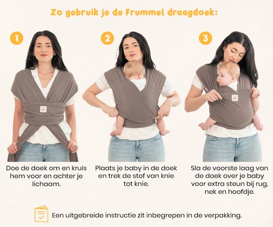 Frummel Baby Draagdoek Taupe - Draagzak - Baby Wrap - Baby carrier - Draagdoek baby - Baby 0-36 maanden - Newborn