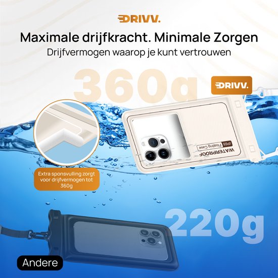 Drivv. Luxe Waterdicht Telefoonhoesje – Drijvend - Dubbele Klipsluiting - Telefoons tot 6.8 inch – Onderwater Hoesje Telefoon - Beige