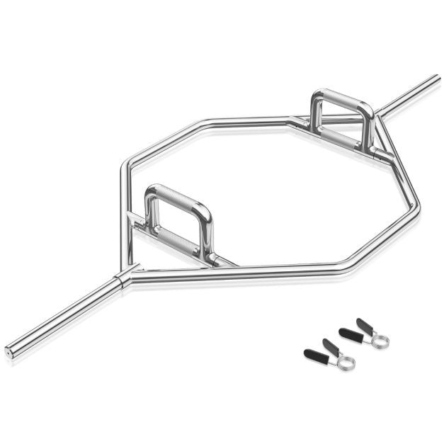 Coast Olympische Zeshoekige Trekstang - Robuuste Halterstang met Platte/Verhoogde Gekartelde Handgrepen - voor Squats/Deadlifts - Zilver