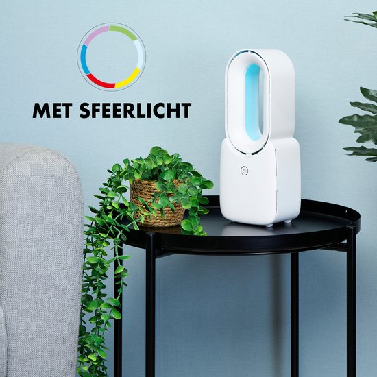 Lifetime Air Bladeloze Ventilator - Stille Ventilator Met Drie Snelheden - Draadloze Bureau Ventilator - Tafel Ventilator met LED Mood Light - USB-C Oplaadbaar - Compact Design - 5W - Wit