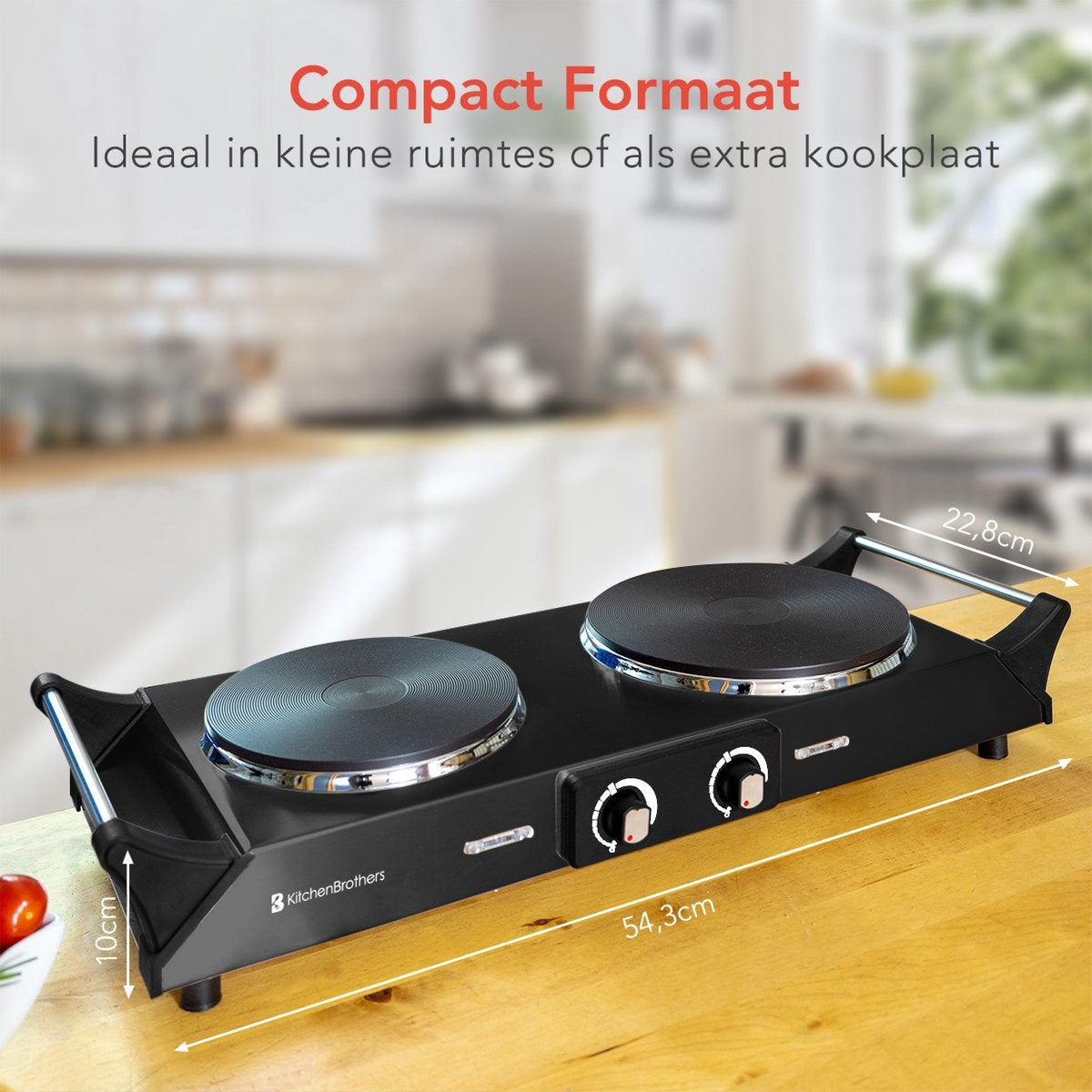 KitchenBrothers Elektrische Kookplaat - 2 Pits - 2500W - Zwart