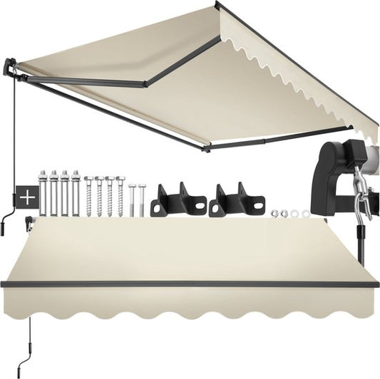 tectake® Zonnescherm met Knikarm - 250 x 200 cm - Zonneluifel - Zonwering voor Raam, Balkon, Buiten - Te Monteren aan Muur - Water- en UV-Bestendig - Beige