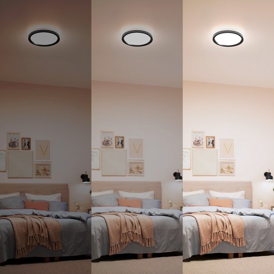 Philips All-In-One Plafondlamp - 2-Pack - Met Afstandsbediening - 24W - LED-verlichting - Warm- tot Koelwit licht; 2700K tot 6500K - 30 cm - Zwart - Rond