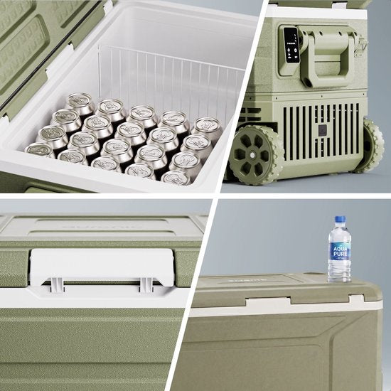 Auronic Elektrische Koelbox - Compressor - 64L - 12V en 240 volt - Camping Koelkast - Frigobox Auto - Met Wielen en Hendel - Groen