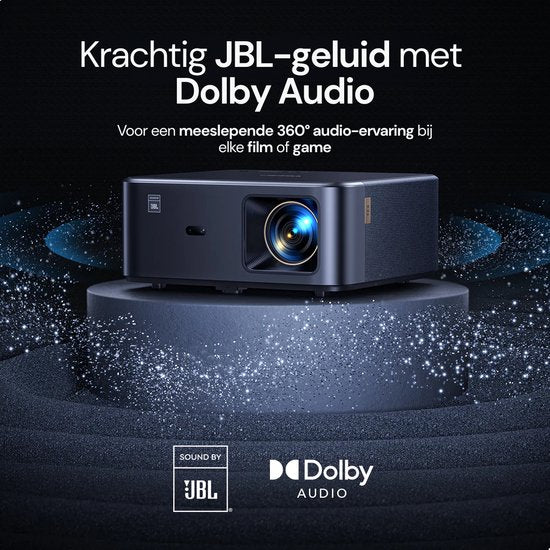 Yaber K2S Beamer – Projector met Dolby Audio & JBL 2.0 Speakers – 800 ANSI Lumen, 1080p Full HD – Android TV (7000+ apps) – Wi-Fi 6/Bluetooth – Draagbare Thuisbioscoop – Zwart