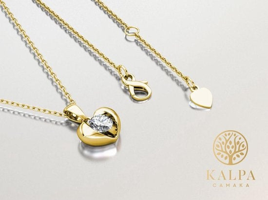 Yolora Dames Ketting met Hanger Hartje - Kalpa Camaka Kristal - Goudkleurig - 18K Geelgoud Verguld - Vrouwen Collier Goud - Sieraden - Halsketting - Luxe Giftbox - Cadeau doos - Geschenkdoos - Mooie Cadeauverpakking - Exclusieve Geschenkverpakking