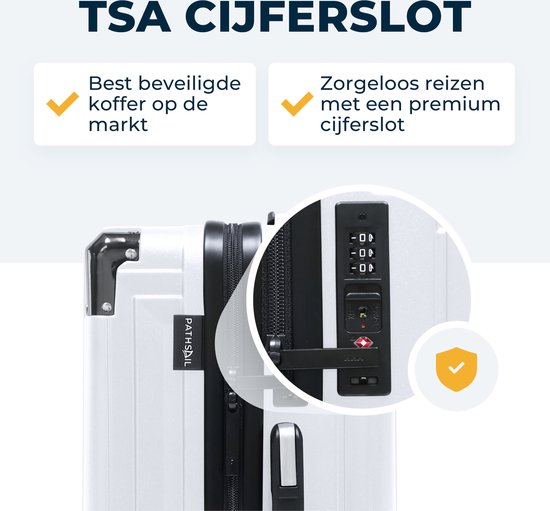 Pathsail® Handbagage Koffer 40L x 55CM - PC - Lichtgewicht Trolley - Incl. TSA slot & Spinner wielen - Wit