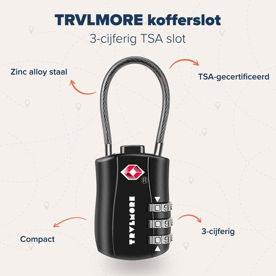 TRVLMORE Kofferslot - TSA Reisslot - Slot - Hangslot - 3 Cijferig - 2 Stuks - Cijferslot - Zwart