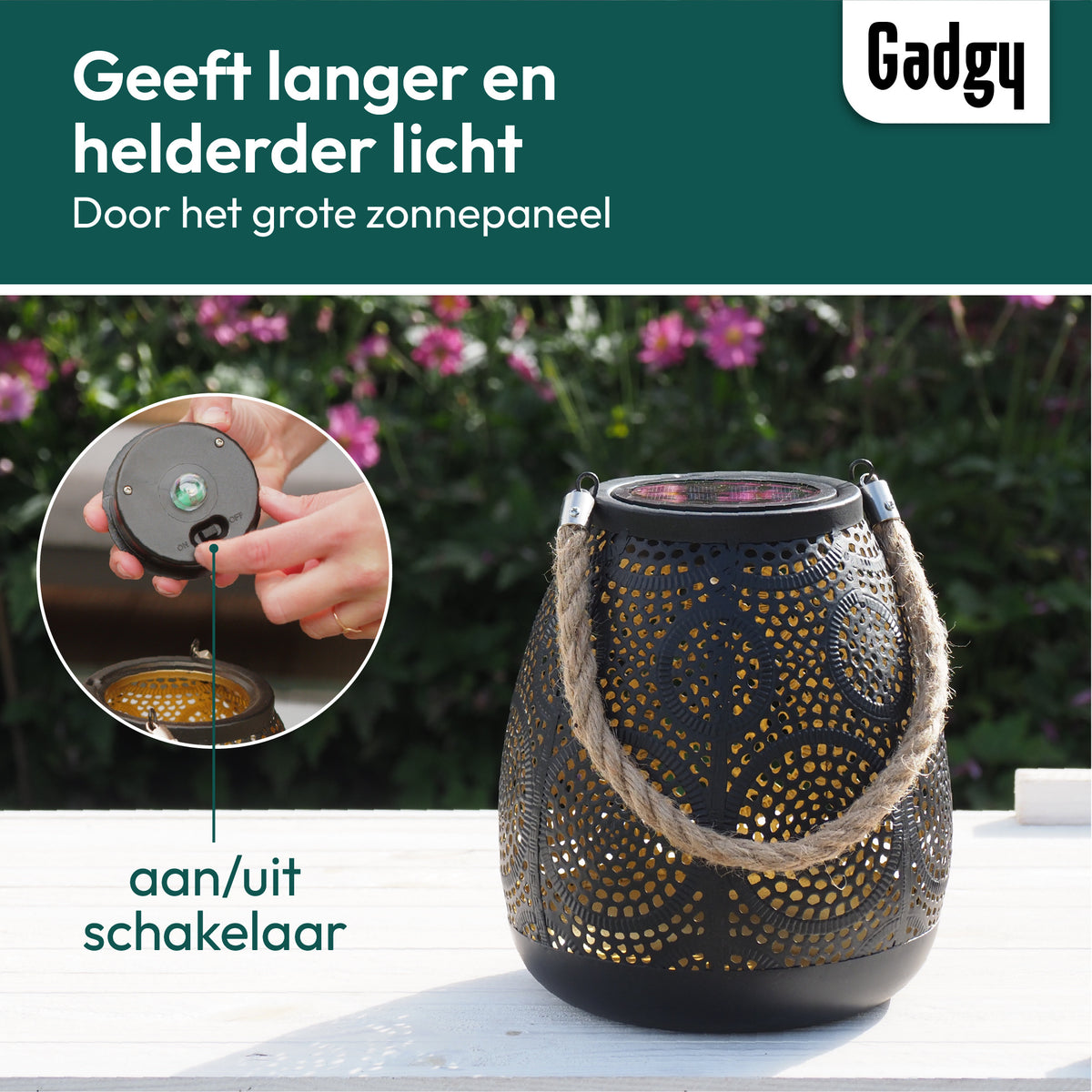 Gadgy Solar Tafel Buitenlamp Circles - Solar Tuinverlichting Zonne Energie met Schaduweffecten - Solar Lamp Tuin, Terras & Balkon - Tuinverlichting Led Buiten ophangen – Lantaarn Windlicht op Zonneenergie - Lantaarn voor Buiten - Brons / Goud