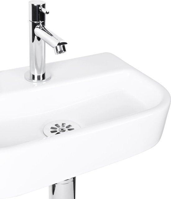 Differnz Ovale Small Fonteinset - Wasbak Natuursteen - Zwart - Rechte Kraan - Chroom - Standaard Greep - 38 x 24 x 8 cm