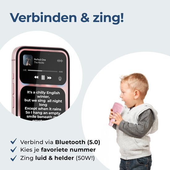 Denver Karaoke Microfoon Bluetooth – Draadloos – Speaker met Fluffy Afwerking – Karaoke Set – AUX - MicroSD – KMS30RO