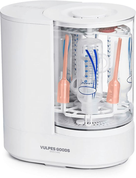 Vulpes Goods® Babycare - Babyfleswasser Pro - Sterilisator & Droger - 360° Turbo-jets - Glazen Design - BPA-vrij - Ook voor borstkolfonderdelen