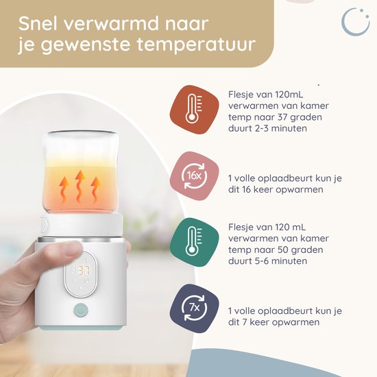 Numsy Draagbare Flessenwarmer Onderweg - 6 Adapters - 4 Standen - Draadloos - Flesverwarmer