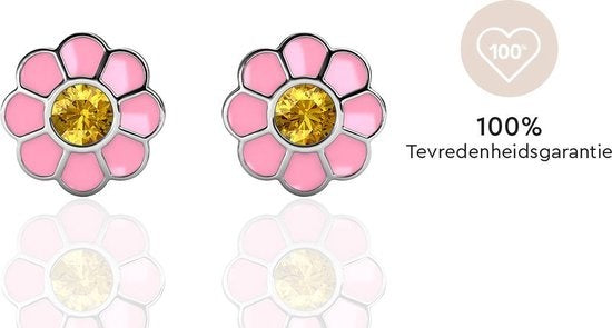 Yolora Kids Roze Bloemen Oorbellen - Kalpa Camaka Kristallen - 18K Witgoud Verguld - Kind - Meisjes Oorknopjes Zilver kleurig - Sieraden Kinderen - Luxe Giftbox - Geschenkdoos - Cadeau doos - Geschenkverpakking - Mooie Cadeauverpakking
