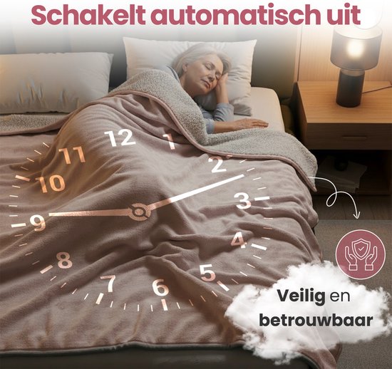 STAUS&BACH Elektrische deken 3XL - 2 persoons bovendeken - Dubbelzijdig Fleece Sherpa Warmtedeken - Champagne roze - 180x160 cm PowerNap