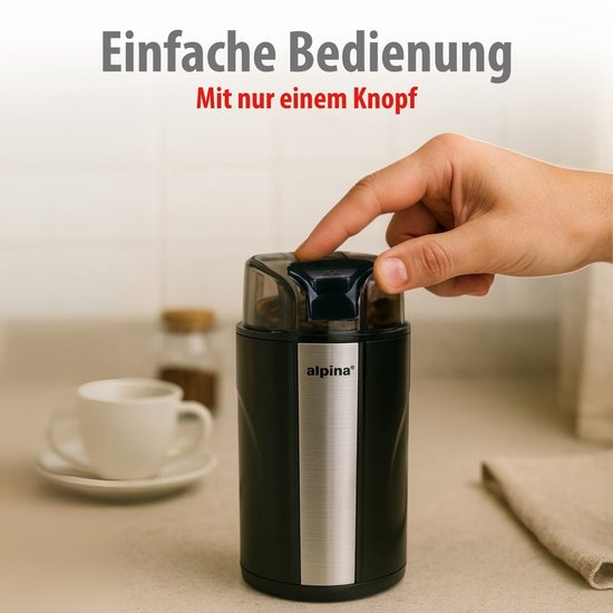 alpina Elektrische Koffiemolen 200W - Coffee Grinder voor 70g Koffiebonen - Bonenmaler met RVS Messen - Maler met Veiligheidsslot - Zwart