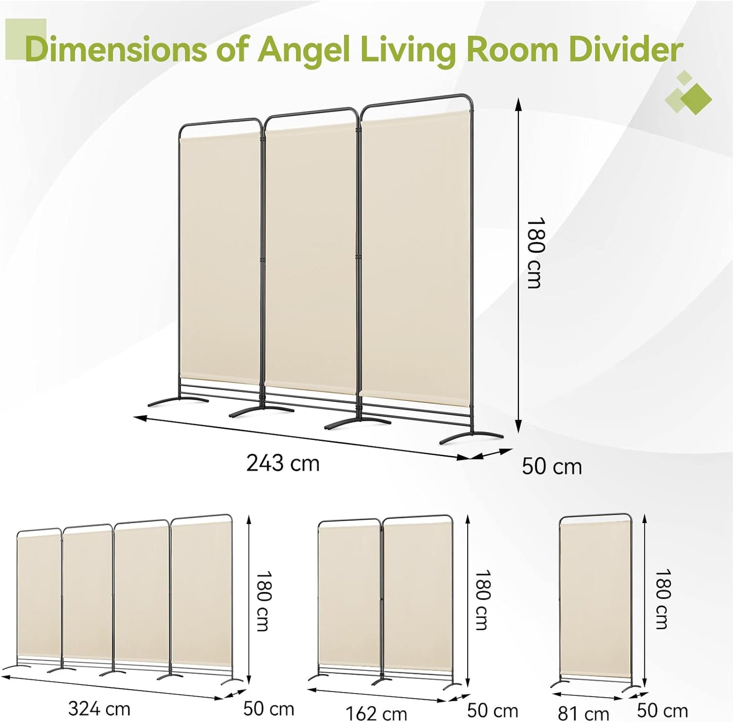 Angel Living Kamerscherm - 3 Panelen - 243 x 180 cm - Beige