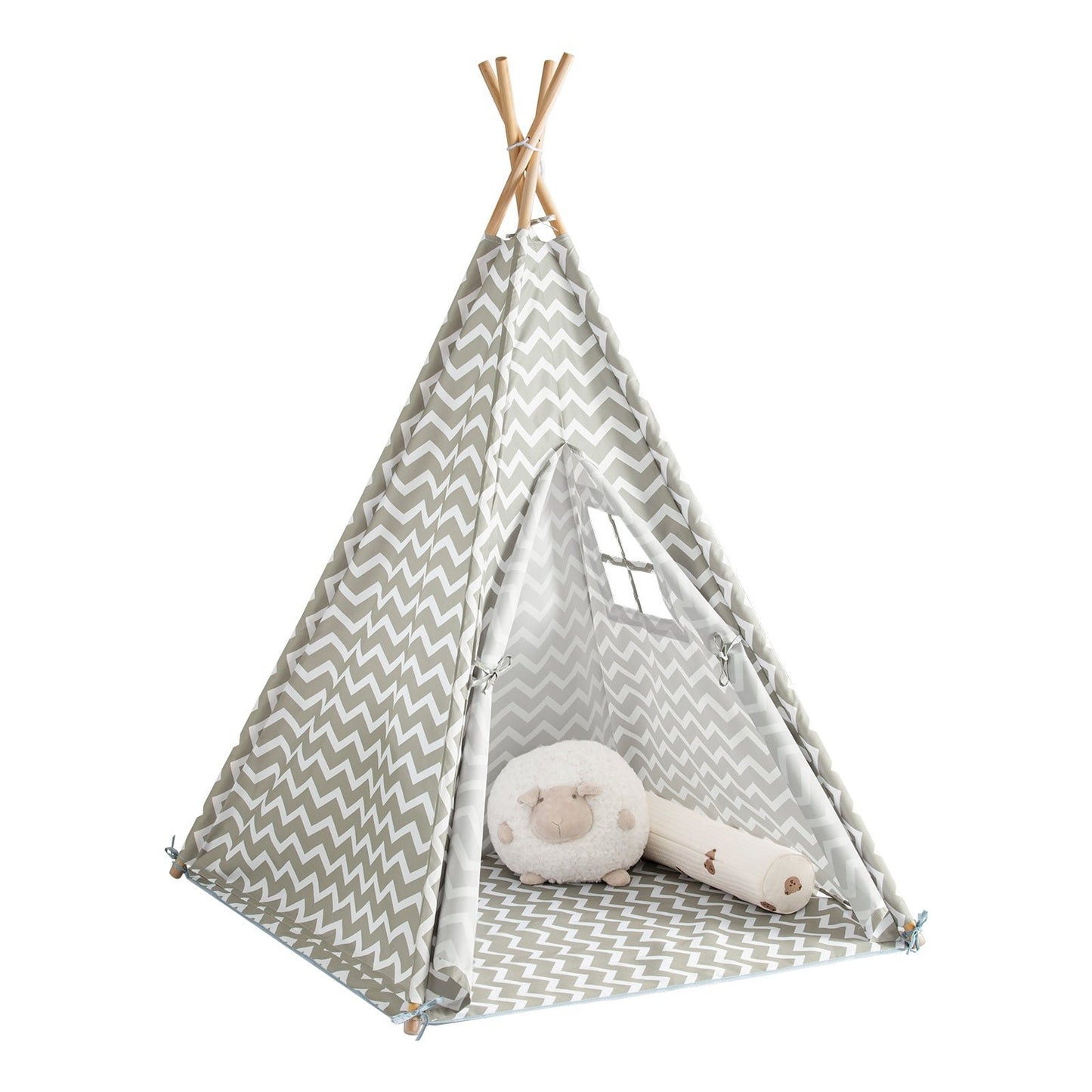SoBuy OSS03 Tipi Tent Voor Kinderen 112 x 112 x 158 cm - Wit/ Grijs