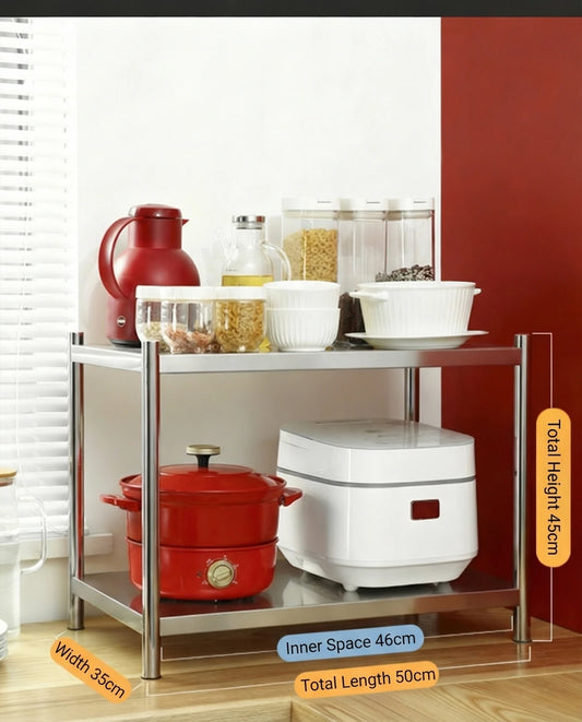 COOKER KING Double Layer Kitchen Countertop Microwave Stand Appliance Organizer Rack Pull Out Sliding Shelf Adjustable Height
