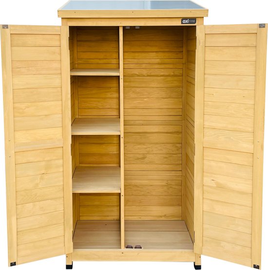 AXI Hugo houten opbergkast Bruin - Tuinkast met Verzinkt dak - 3 legplanken en bodem - FSC hout - Magneetsluiting - 85x52x174cm