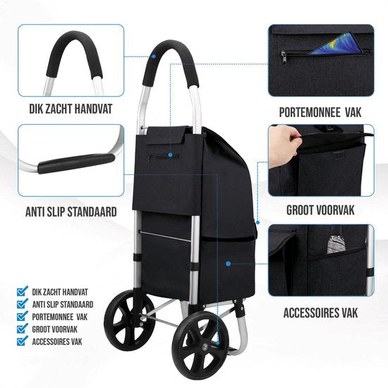 Strex Boodschappentrolley met Wielen - Opvouwbaar - Afneembare Boodschappentas - Boodschappenwagen