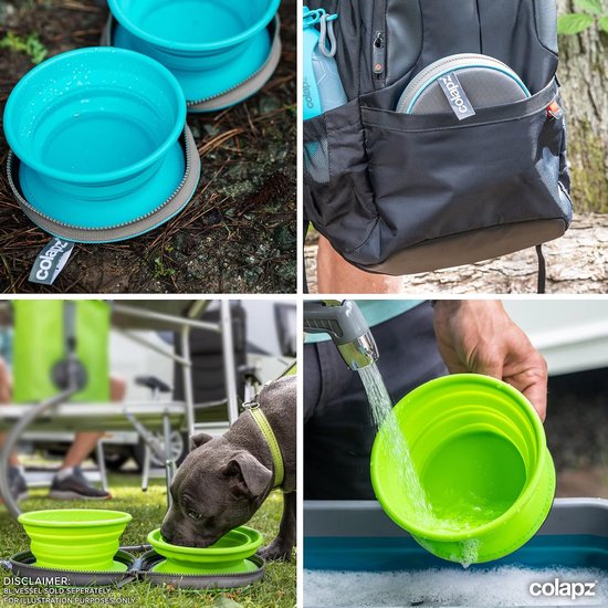 Colapz 2 x Inklapbare Hondenbak - Opvouwbare Hondenbakjes - Hondenwaterbak - Opvouwbare bak met Reistas - Grijs - Kamperen met Hond