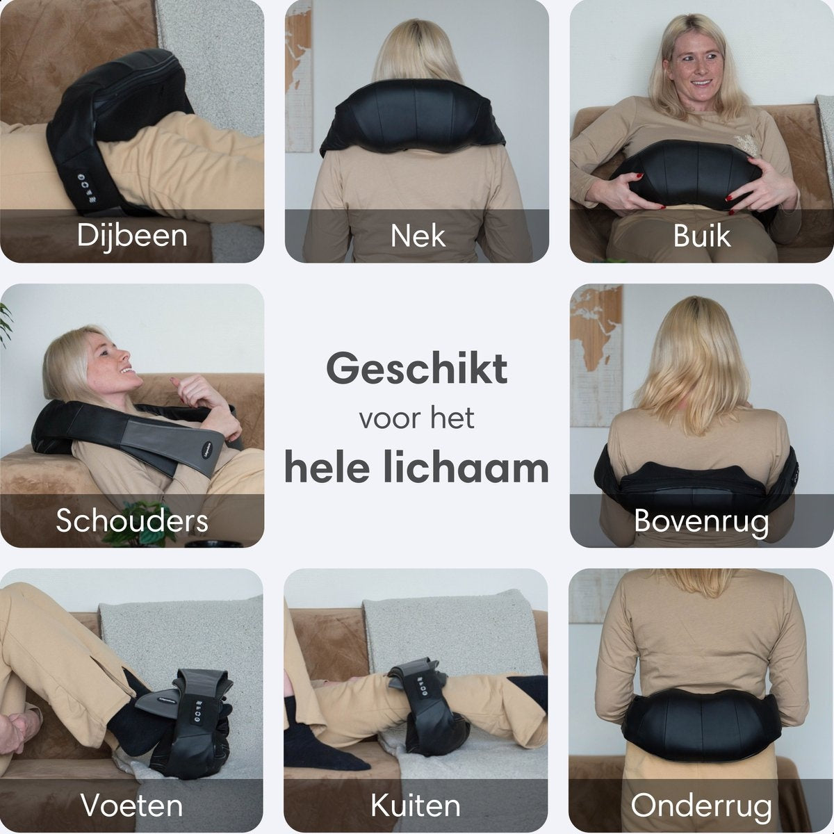 Lifeproducts Shiatsu Massagekussen- Draadloos -  Verwarmd Nek- en Rugmassagetoestel - Snoerloos - Zwart