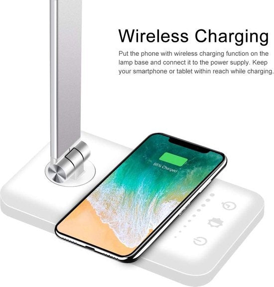 Fuegobird EK009 LED Bureaulamp – Bedrade – Draadloos Opladen Voor Telefoon – Dimbaar – Opvouwbaar – Smart Touch - Qi-Technologie – Wit