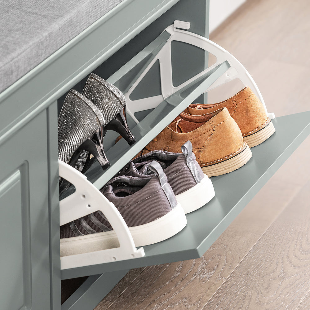 SoBuy FSR64-HG Schoenenkast -  Zitcommode Met Zitkussen - 2 Kleppen - Grijs - 104 x 24 x 52cm