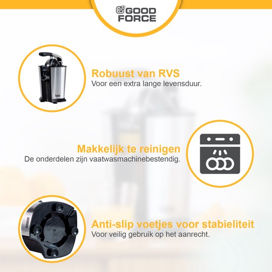 GoodForce Citruspers - Elektrische Sinaasappelpers - Fruitpers - Citroenpers - Rvs - Pershendel