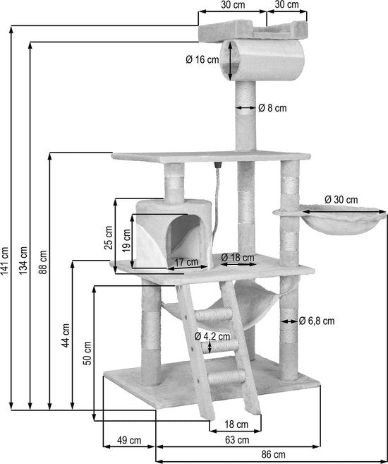 TecTake Stokely krabpaal - 141 cm - Zwart/Wit